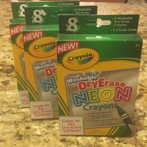 3 Pack Crayola Washable Dry-Erase Neon Crayons NEW